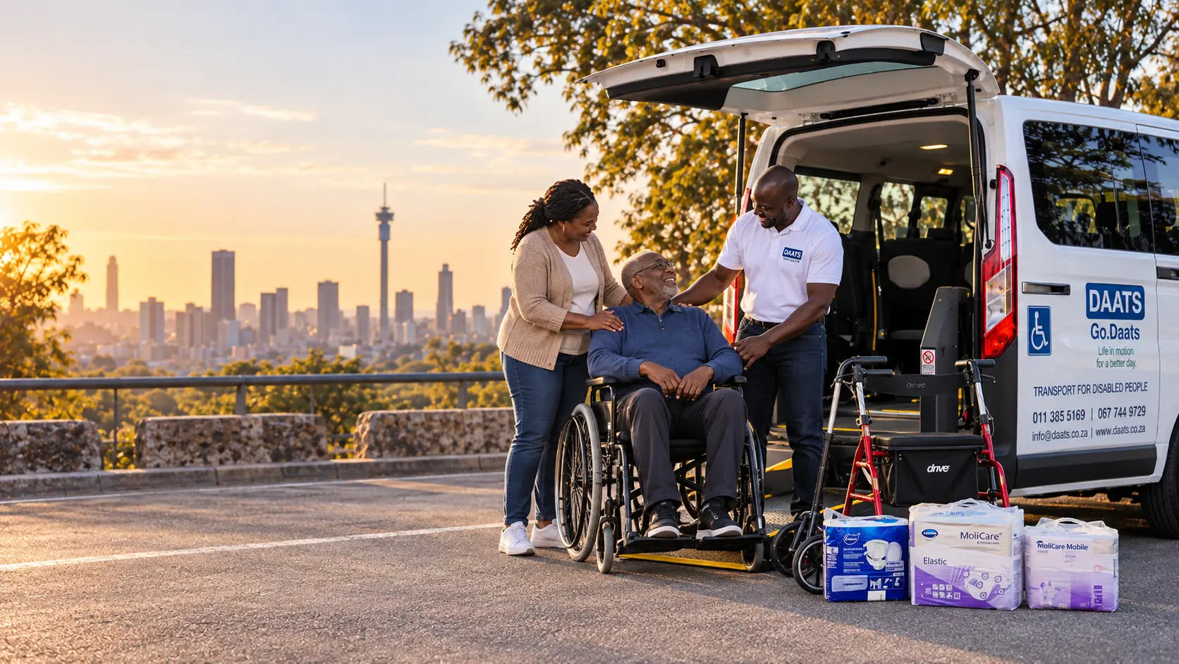 DAATS client care supporting a passenger and caregiver
